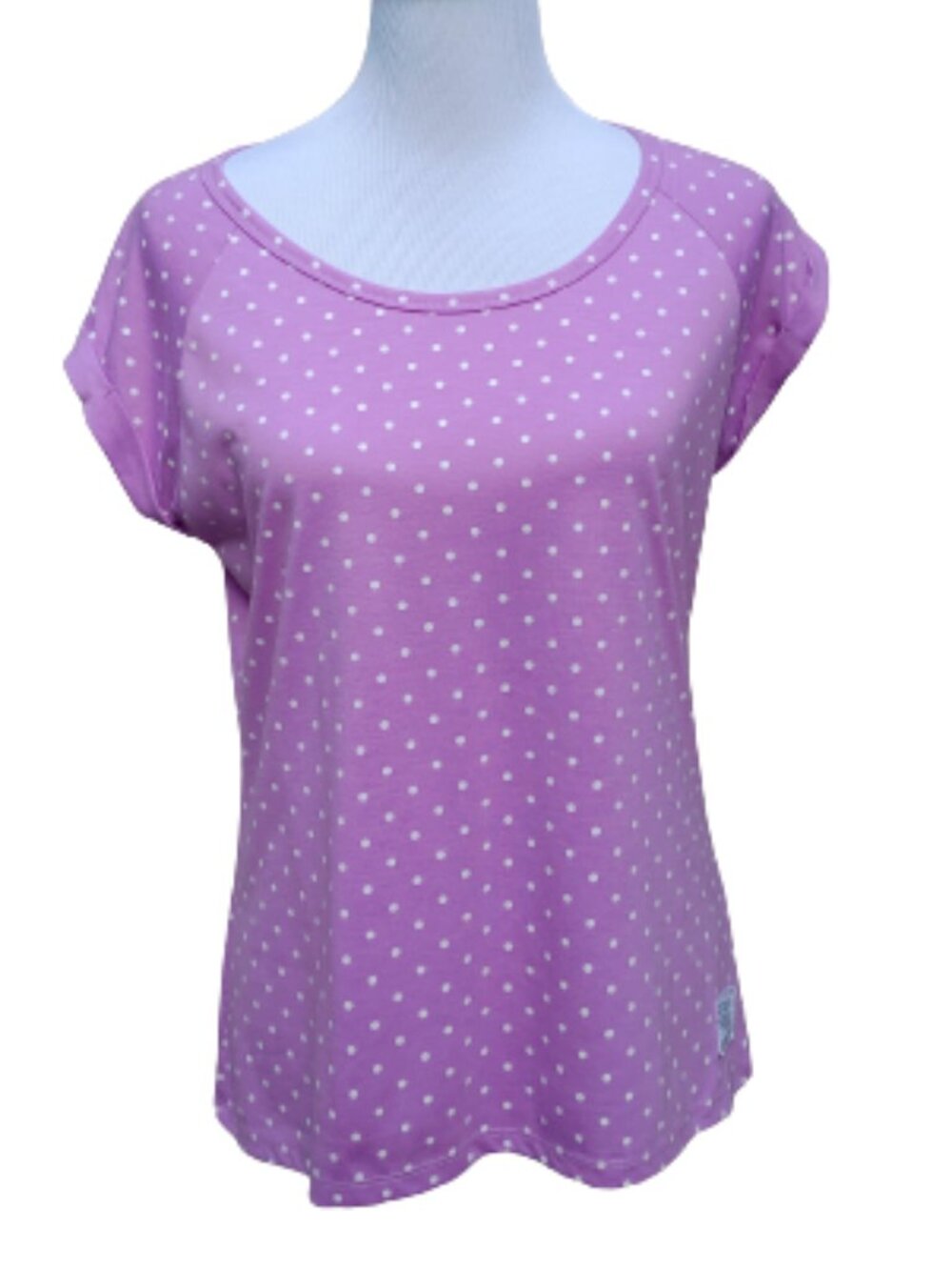 The Humane Society Basic Tee Purple Polka-Dots Print Top Blouse Casual
